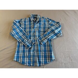 Wrangler Pearl Snap Shirt Western Medium Mens Blue White Check Yolk Rodeo Cowboy